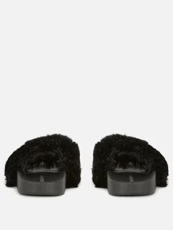 Tongs Et Claquettes|Primark Claquettes En Fausse Fourrure Noir