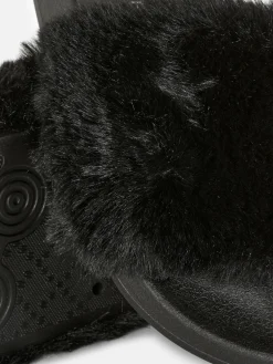 Tongs Et Claquettes|Primark Claquettes En Fausse Fourrure Noir