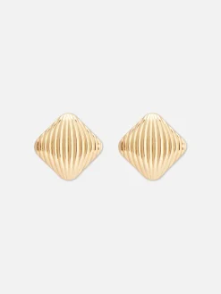 Bijoux|Primark Clous D'oreilles Carrés Et Striés Jaune
