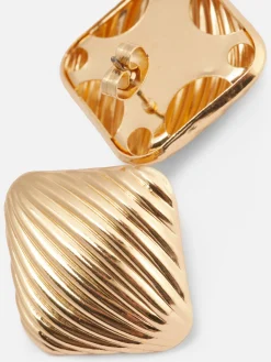 Bijoux|Primark Clous D'oreilles Carrés Et Striés Jaune