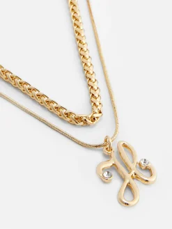 Bijoux|Primark Collier à Double Chaîne Avec Pendentif En Forme D'initiale Jaune