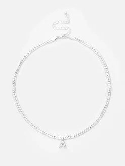 Bijoux|Primark Collier Chaîne Serpent Avec Initiale En Strass Blanc