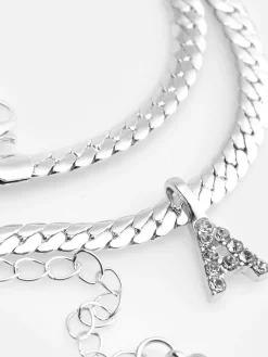Bijoux|Primark Collier Chaîne Serpent Avec Initiale En Strass Blanc