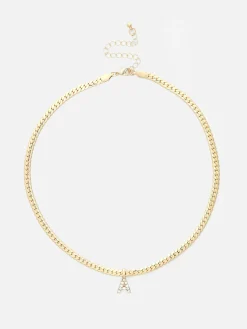 Bijoux|Primark Collier Chaîne Serpent Avec Initiale En Strass Jaune