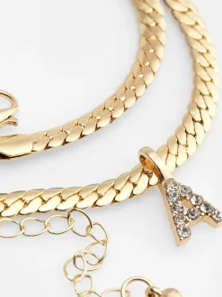 Bijoux|Primark Collier Chaîne Serpent Avec Initiale En Strass Jaune