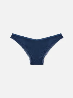 Culotte|Primark Culotte Brésilienne à Liseré En Dentelle Bleu marine