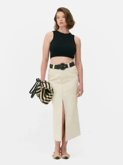 Hauts Et T-Shirts|Primark Débardeur Court à Col Ras-du-cou En Maille Côtelée Noir