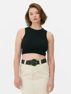 Hauts Et T-Shirts|Primark Débardeur Court à Col Ras-du-cou En Maille Côtelée Noir