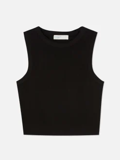 Hauts Et T-Shirts|Primark Débardeur Court à Col Ras-du-cou En Maille Côtelée Noir