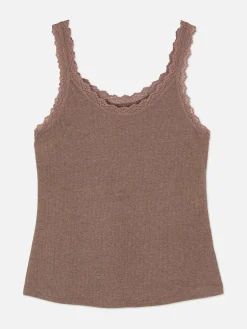 Hauts De Pyjama|Primark Débardeur De Nuit Avec Finitions En Dentelle Marron