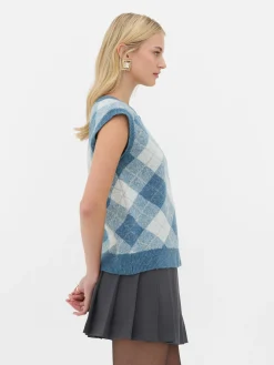 Pulls Et Gilets|Primark Débardeur En Maille à Losanges Rita Ora à Coordonner Bleu