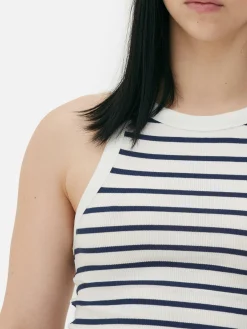 Hauts Et T-Shirts|Primark Débardeur Rayé Côtelé à Dos Nageur Bleu marine