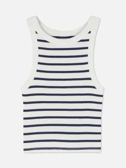 Hauts Et T-Shirts|Primark Débardeur Rayé Côtelé à Dos Nageur Bleu marine