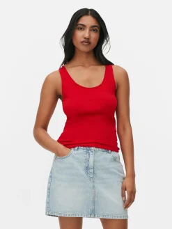 Hauts Et T-Shirts|Primark Débardeur Stretch Décolleté Essential Rouge