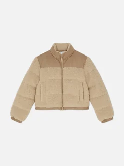 Manteaux Et Vestes|Primark Doudoune Effet Mouton Retourné à Empiècements Beige