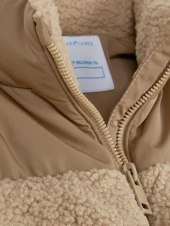 Manteaux Et Vestes|Primark Doudoune Effet Mouton Retourné à Empiècements Beige