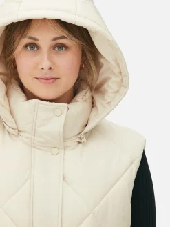 Manteaux Et Vestes|Primark Doudoune Longue Sans Manches à Capuche Crème