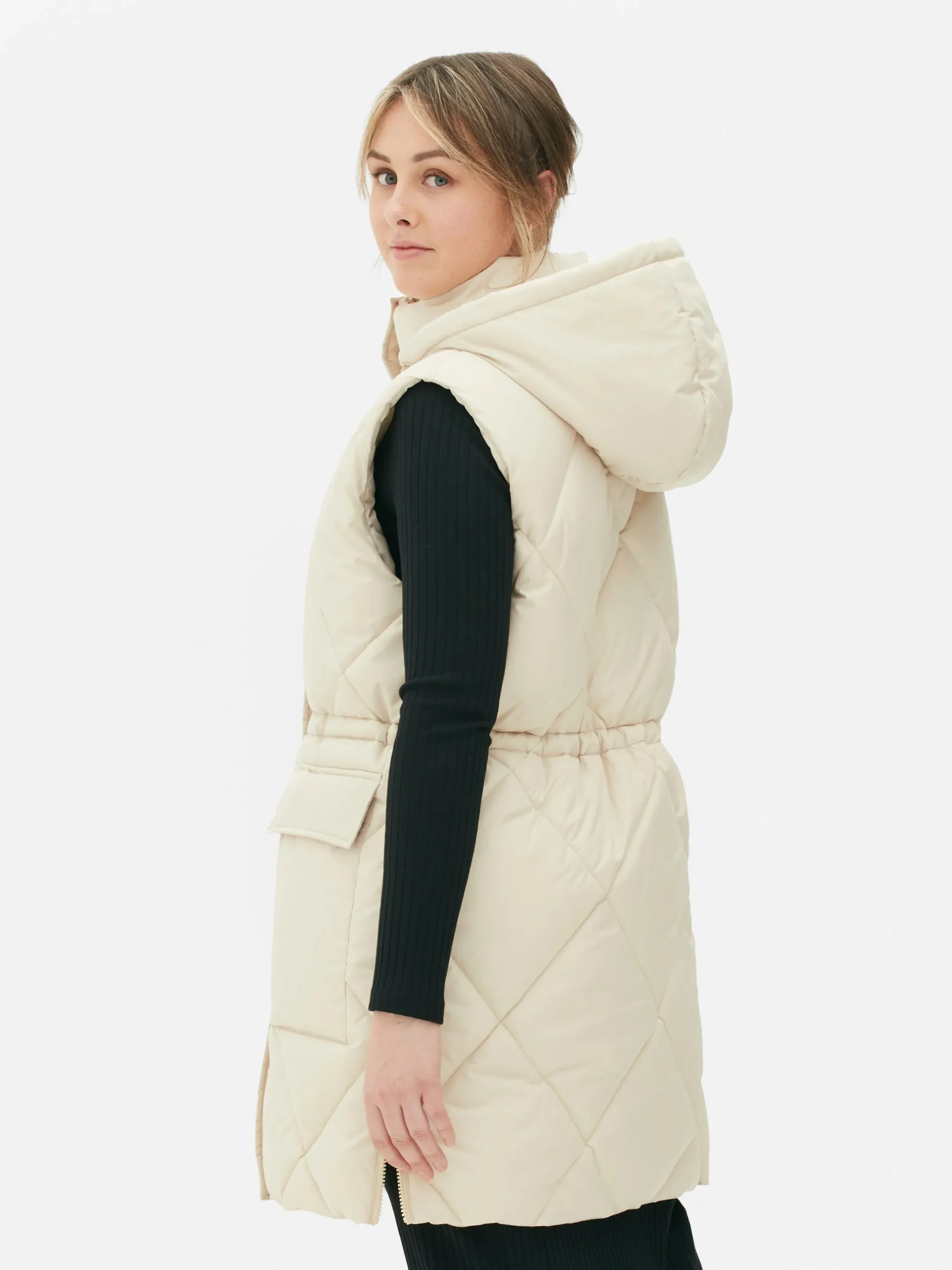 Manteaux Et Vestes|Primark Doudoune Longue Sans Manches à Capuche Crème