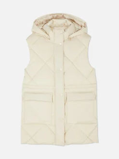 Manteaux Et Vestes|Primark Doudoune Longue Sans Manches à Capuche Crème