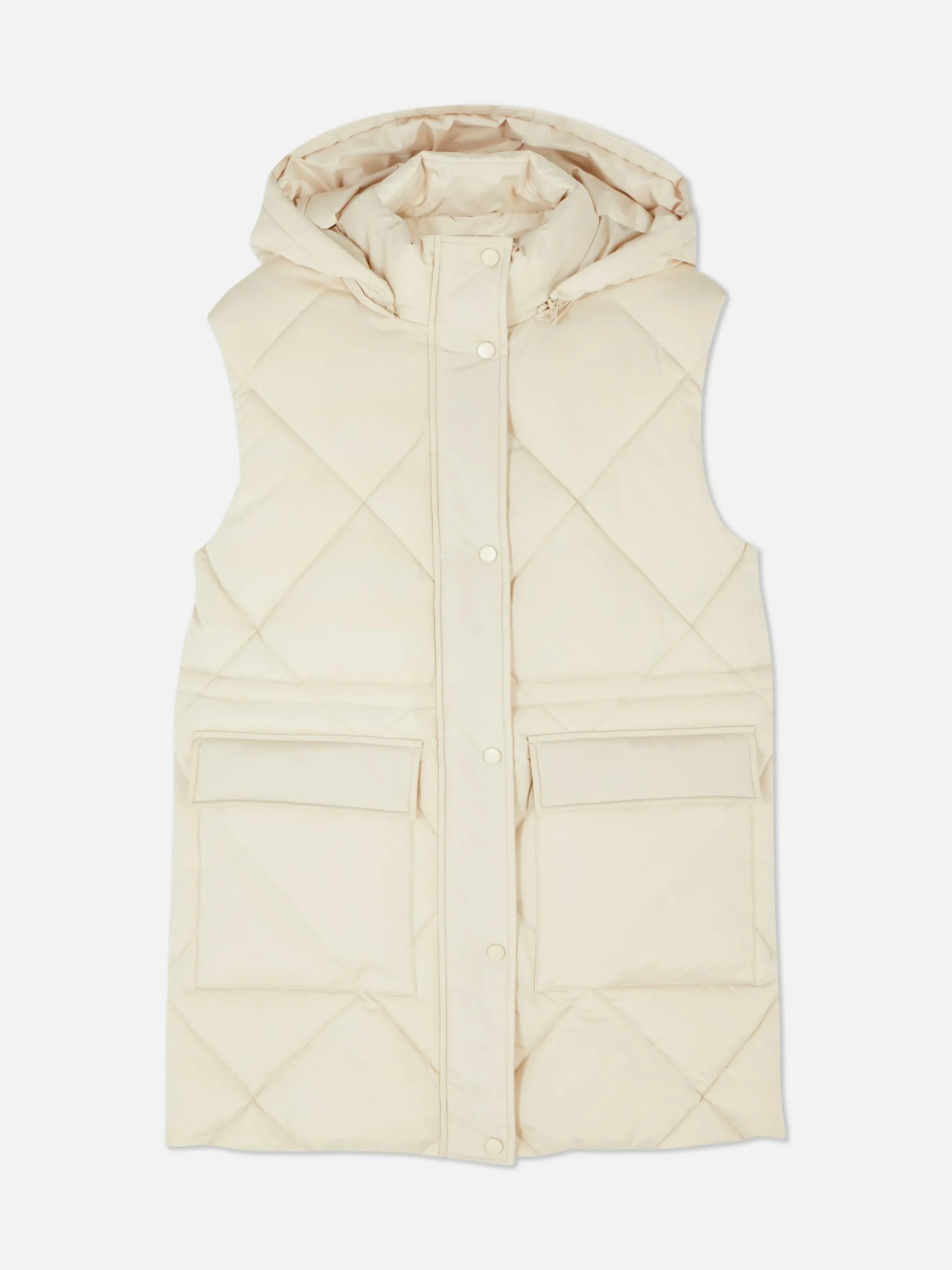 Manteaux Et Vestes|Primark Doudoune Longue Sans Manches à Capuche Crème