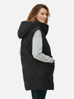 Manteaux Et Vestes|Primark Doudoune Longue Sans Manches à Capuche Noir