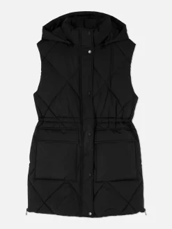 Manteaux Et Vestes|Primark Doudoune Longue Sans Manches à Capuche Noir