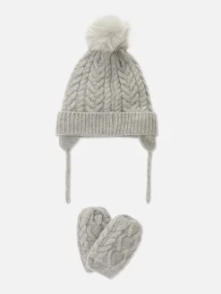 Chapeaux Et Mitaines|Primark Ensemble Bonnet Et Moufles En Maille Torsadée Gris
