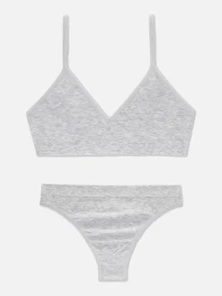 Ensembles Lingerie|Primark Ensemble Brassière Triangle Et String Sans Coutures Gris chiné