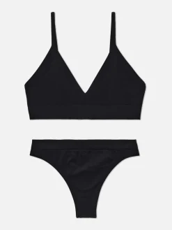 Ensembles Lingerie|Primark Ensemble Brassière Triangle Et String Sans Couture Noir