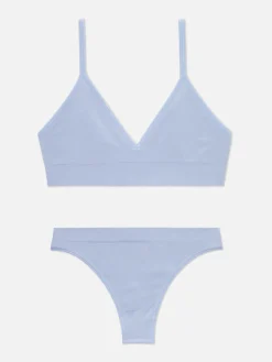 Ensembles Lingerie|Primark Ensemble Brassière Triangle Et String Sans Couture Bleu clair
