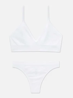 Ensembles Lingerie|Primark Ensemble Brassière Triangle Et String Sans Couture Blanc