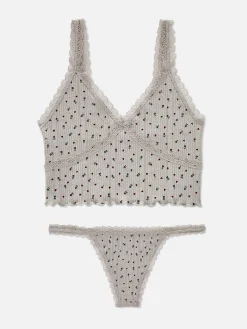 Ensembles Lingerie|Primark Ensemble Caraco Et String En Pointelle à Motifs Sans Couture Gris