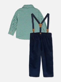 Ensembles Et Tenues|Primark Ensemble Chemise à Carreaux Et Pantalon à Bretelles Vert