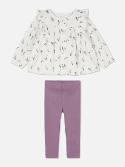 Ensembles Et Tenues|Primark Ensemble Chemisier à Fleurs Et Legging Côtelé Multicolore