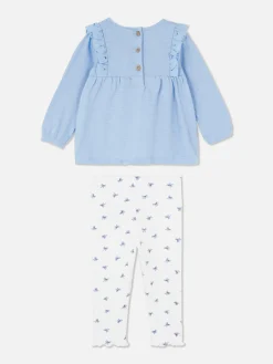 Ensembles Et Tenues|Primark Ensemble Chemisier à Volants Et Legging Bleu