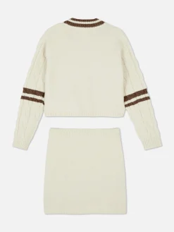 Ensembles Et Tenues|Primark Ensemble Coordonné Pull Et Jupe En Maille Torsadée Écru
