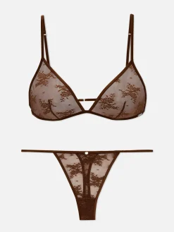 Ensembles Lingerie|Primark Ensemble De Lingerie Brassière Triangle Et String En Dentelle The Edit Marron