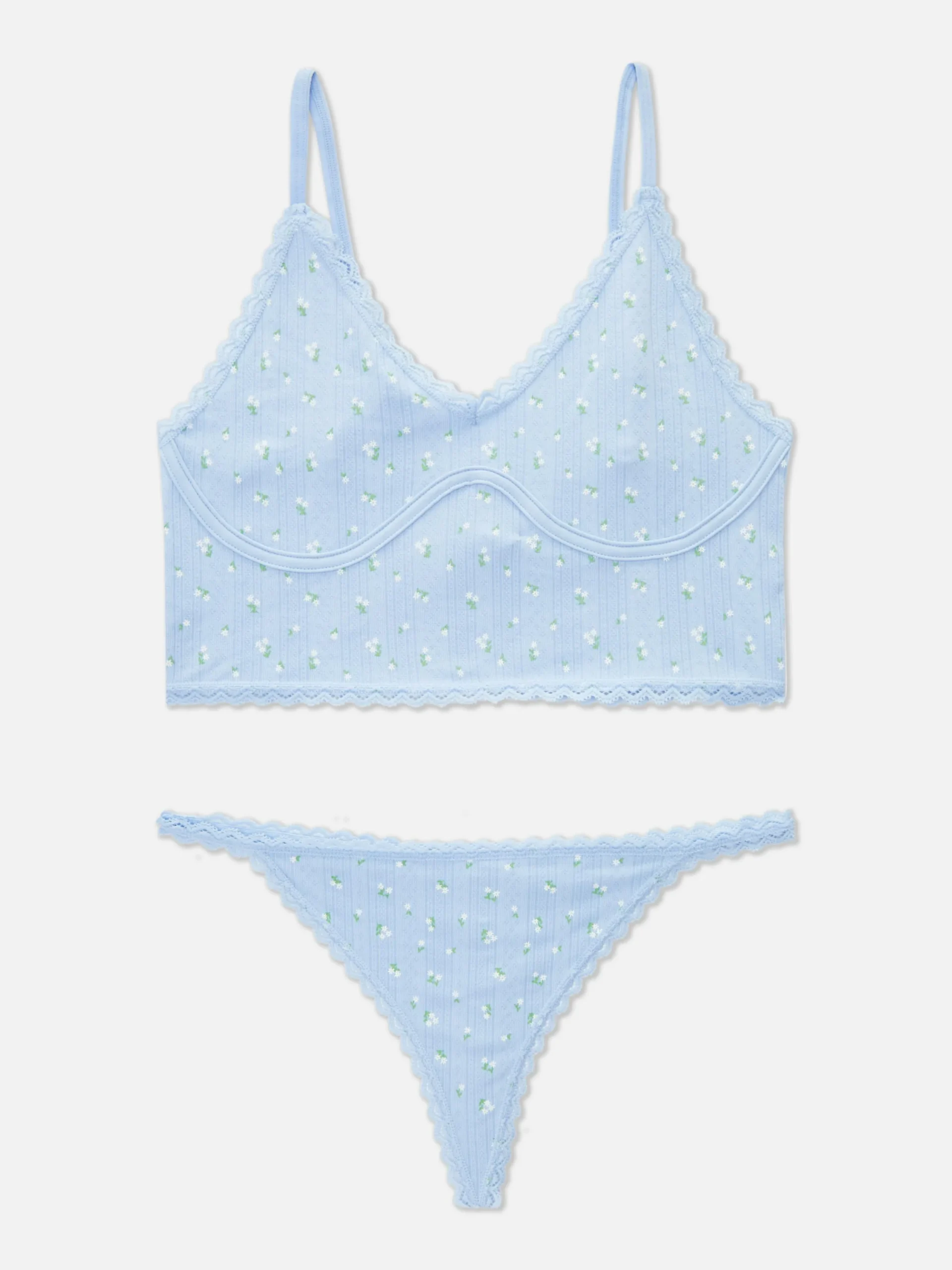 Ensembles Lingerie|Primark Ensemble De Lingerie En Pointelle Non Rembourré Bleu