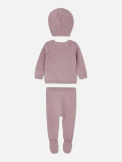 Ensembles Et Tenues|Primark Ensemble Gilet, Legging Et Casquette En Maille Aubergine