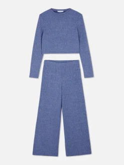 Ensembles Et Tenues|Primark Ensemble Haut Côtelé à Manches Longues Et Legging Bleu marine
