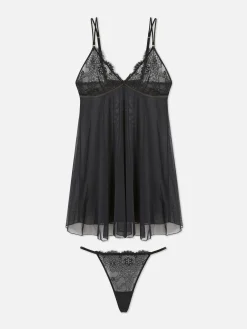 Ensembles Lingerie|Primark Ensemble Nuisette Sans Armature Et String Noir