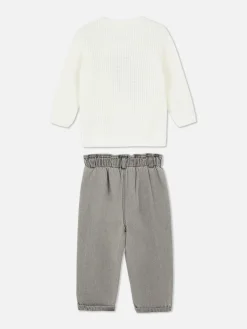 Ensembles Et Tenues|Primark Ensemble Pull En Maille Et Jean Disney Minnie Mouse Ivoire