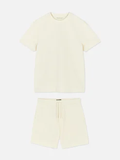 Pyjamas|Primark Ensemble Pyjama Gaufré T-shirt Et Short En Jersey Écru