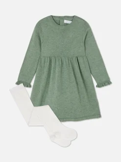 Robes Et Jupes|Primark Ensemble Robe En Maille à Pois Et Collants Vert
