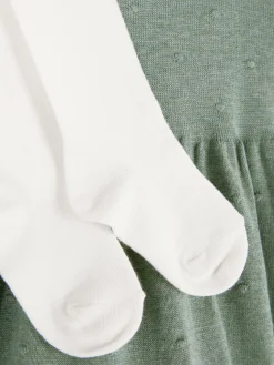 Robes Et Jupes|Primark Ensemble Robe En Maille à Pois Et Collants Vert