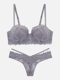 Ensembles Lingerie|Primark Ensemble Soutien-gorge Balconnets Et String En Dentelle Gris