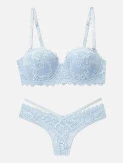 Ensembles Lingerie|Primark Ensemble Soutien-gorge Balconnets Et String En Dentelle Bleu