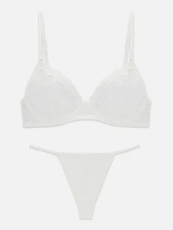 Ensembles Lingerie|Primark Ensemble Soutien-gorge Non Rembourré Et String En Dentelle Blanc