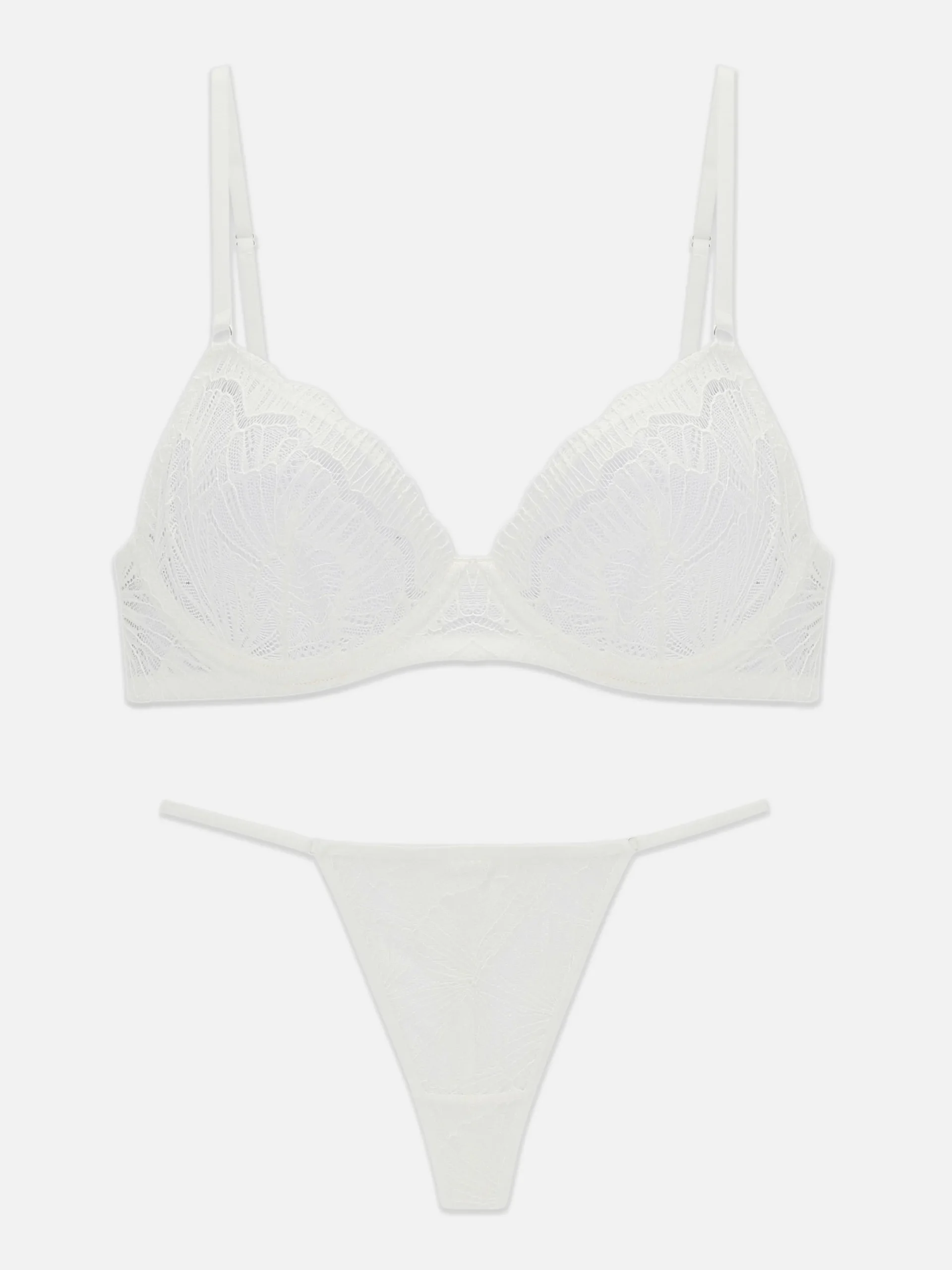 Ensembles Lingerie|Primark Ensemble Soutien-gorge Non Rembourré Et String En Dentelle Blanc