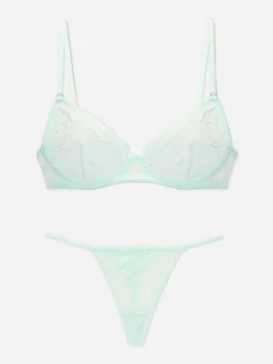 Ensembles Lingerie|Primark Ensemble Soutien-gorge Non Rembourré Et String En Dentelle Vert menthe
